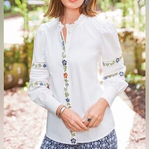 SPARTINA 449 Nila Blouse in Gardenia Embroidered.       15